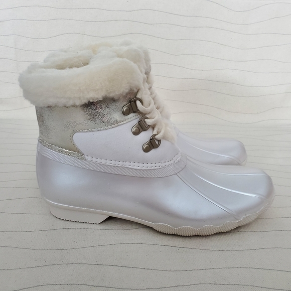 Sperry Youth Girls Alpine Saltwater Pearlized Ivory Duck Boots STK166415 Sz 6M - Picture 1 of 12